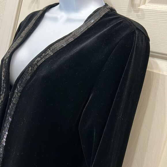 Quacker Factory Black Blazer Jacket with Sequin Trim Sz Small VNeck Long Sleeve - Picture 6 of 11